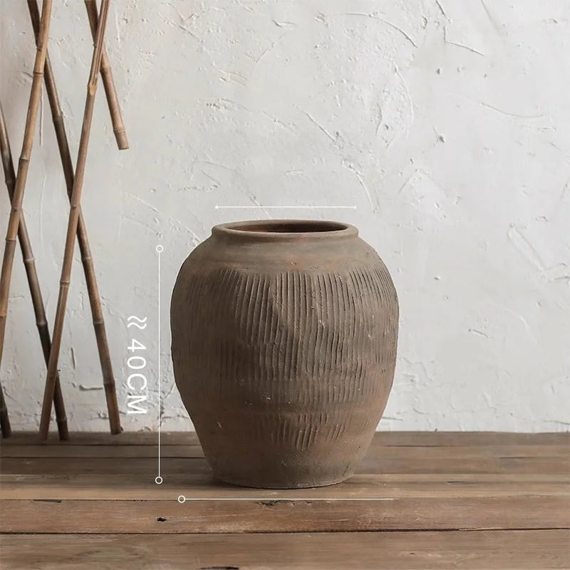 Extra Large Floor Cerc Vase Yellow round Belly Retro Decorative Flower Pot for Living Room Lacape Decoration Rural Home...