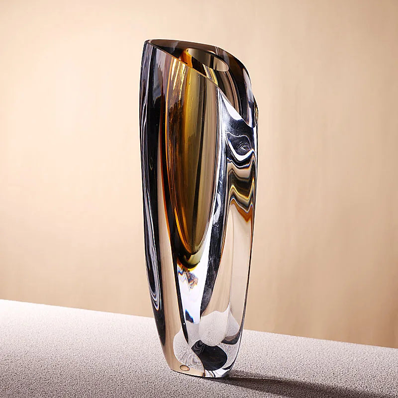 Light luxury thickened glass and glazed vase, a modern living room high-end dining table decoration