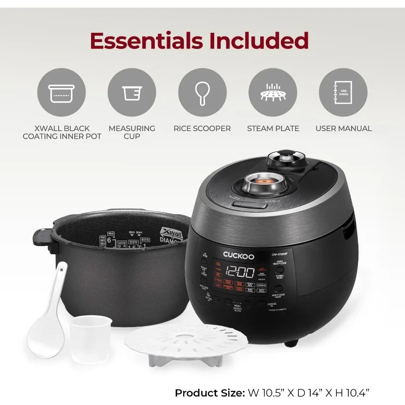 CUCKOO 6-Cup (Uncooked)/ 12-Cup (Cooked) Twin Pressure Rice Cooker & Warmer w/ Nonstick Inner Pot,3 Voice Guide,Auto Clean,Black