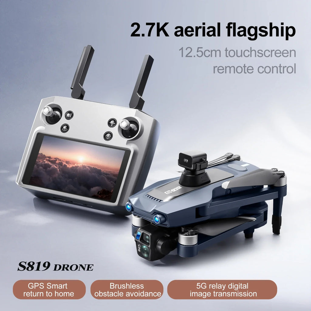 S819 Professional Drone 5g Digital Laser OAS 2.7k HD Lens 3-axis Gimbal 5-inch Screen Remote Control Can Mini Airdrop Drone