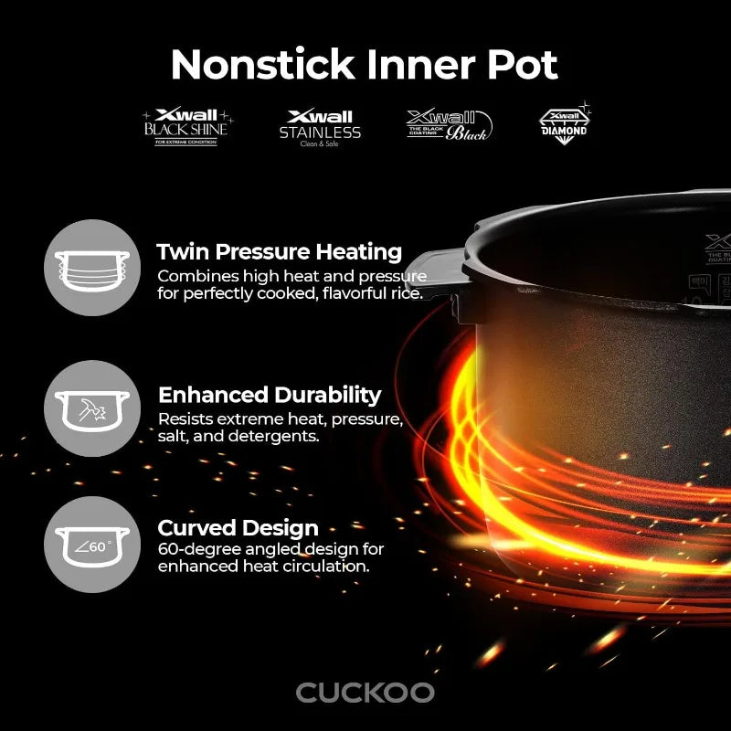CUCKOO 6-Cup (Uncooked)/ 12-Cup (Cooked) Twin Pressure Rice Cooker & Warmer w/ Nonstick Inner Pot,3 Voice Guide,Auto Clean,Black