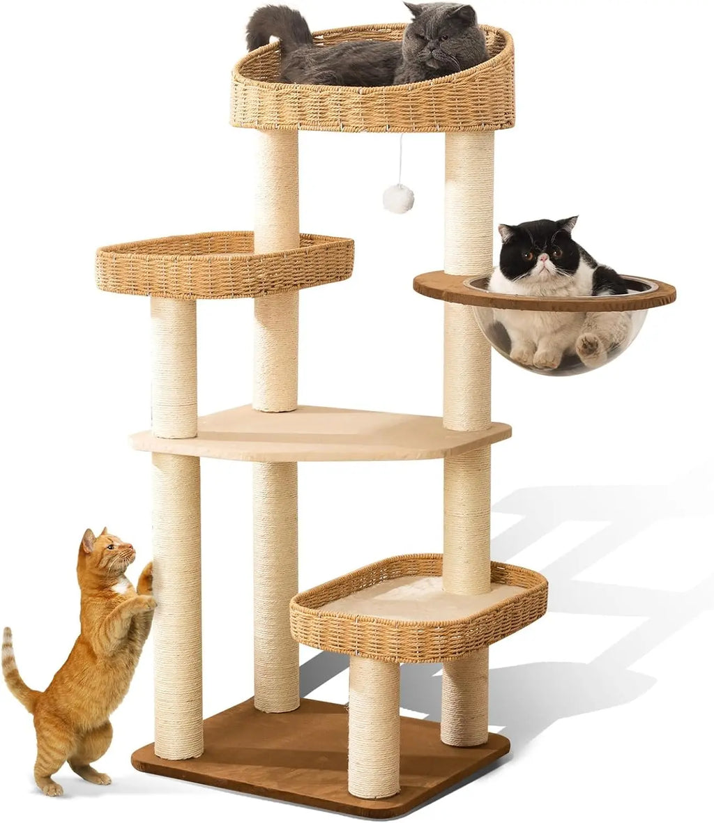 2025 Modern Cat Tree Tower Hand-woven Advanced Space Capsule Cat Nest 7 cm Natural Sisal Pillar Wood, Grab Cat Lovers Gift