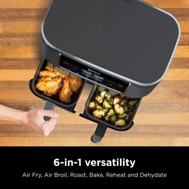 Ninja DZ201 Foodi 8 Quart 6-in-1 DualZone 2-Basket Air Fryer with 2 Independent Frying Baskets, Match Cook&Smart Finish to Roast
