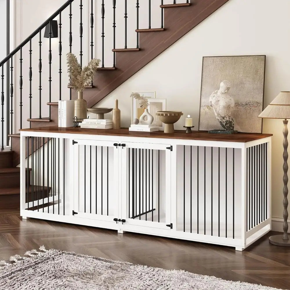 94.5" Extra Large Dog Crate Furniture, Heavy Duty Dog Kennel with a Removable Divider, Indoor Furniture Style Dog Crate House