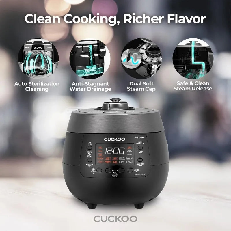 CUCKOO 6-Cup (Uncooked)/ 12-Cup (Cooked) Twin Pressure Rice Cooker & Warmer w/ Nonstick Inner Pot,3 Voice Guide,Auto Clean,Black