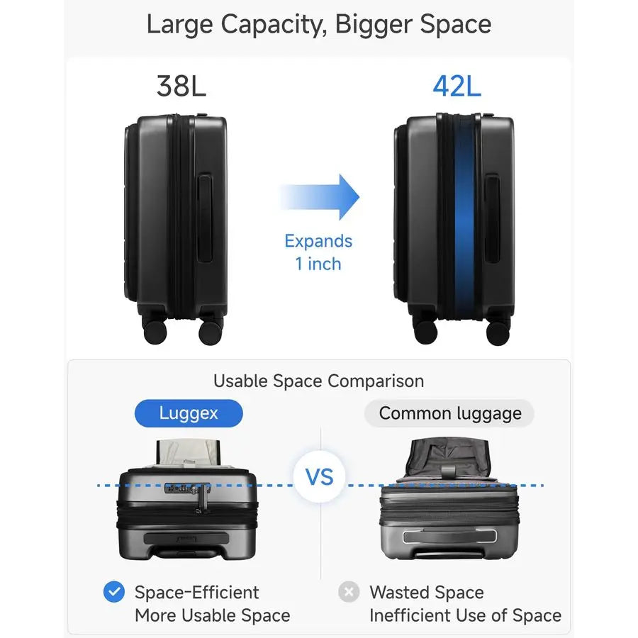 On Luggage 22x14x9 Airline Approved, FLO5 Expandable Polycarbonate Suitcase with Front Pocket FXCore, Black, 20 Inch
