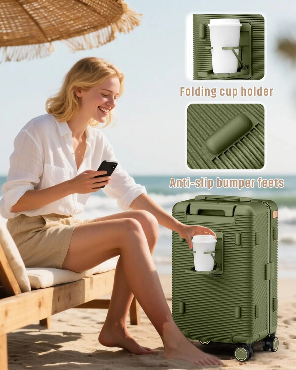Joyway 22 inch Lightweight, Thin and Durable Short-trip Luggage Suitcase with Cup Holder, TSA Lock, Spinner Wheels