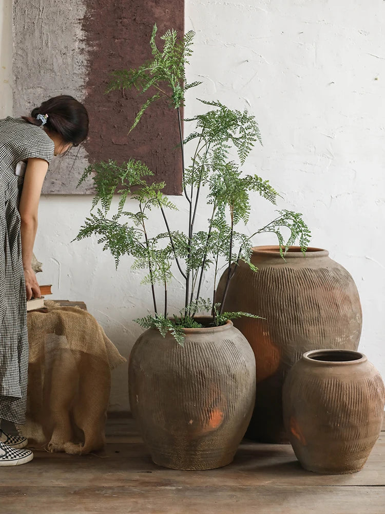 Extra Large Floor Cerc Vase Yellow round Belly Retro Decorative Flower Pot for Living Room Lacape Decoration Rural Home...