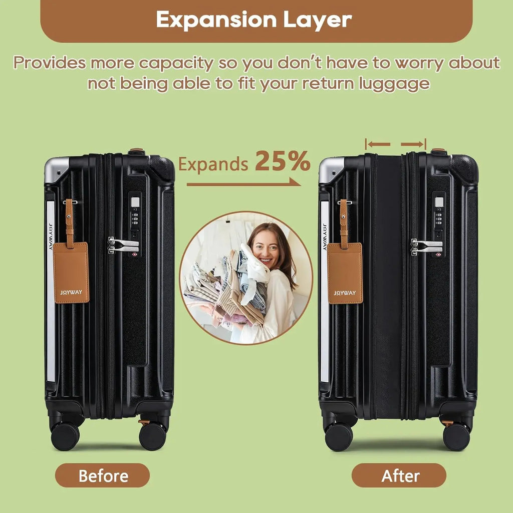Joyway 3/5pcs Black Luggage Set, 20/24 inch Expandable Suitcase, Cup Holder, TSA Lock, Anti Slip Wheels, Lightweight Durable