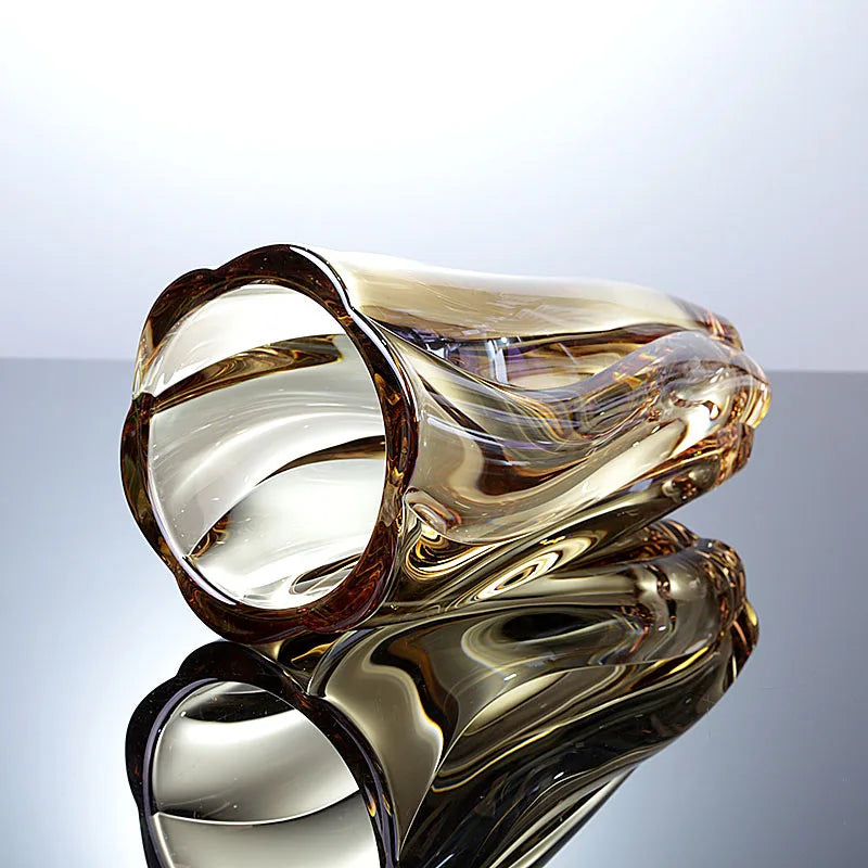 Modern and simple crystal glass large-mouthed vase for living room flower arrangement and entrance decoration