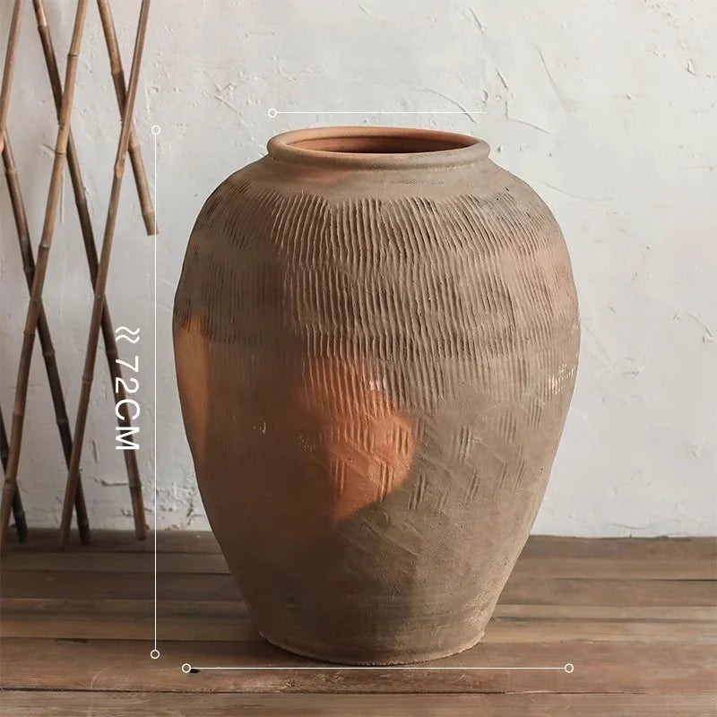 Extra Large Floor Cerc Vase Yellow round Belly Retro Decorative Flower Pot for Living Room Lacape Decoration Rural Home...