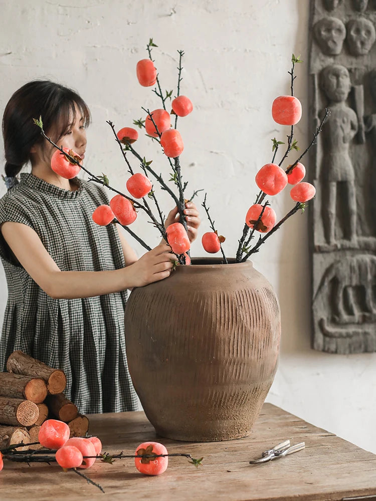 Extra Large Floor Cerc Vase Yellow round Belly Retro Decorative Flower Pot for Living Room Lacape Decoration Rural Home...