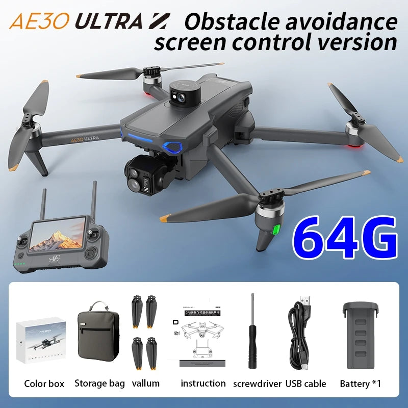 AE30 Ultra Professional Drone 4K HD Wide Angle Camera 5G GPS WiFi FPV RC Drone 360° Quadcopter  for Obstacle Avoidance