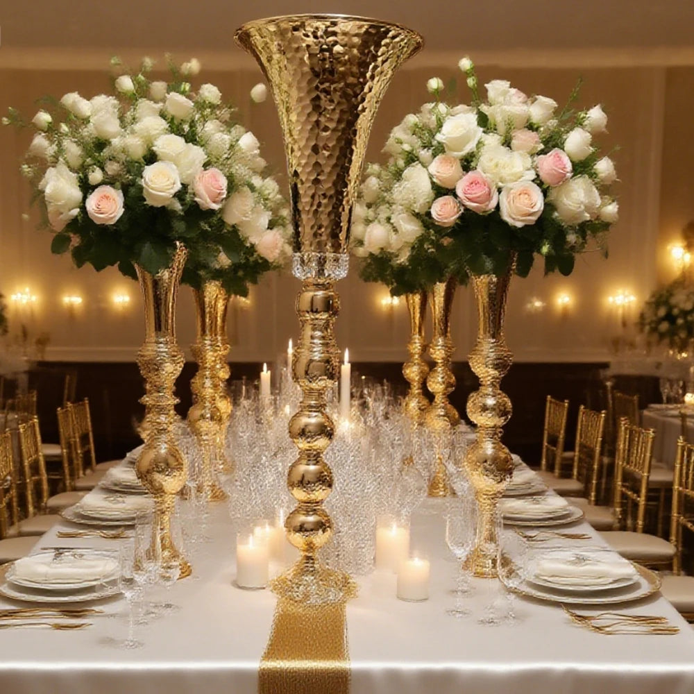 10pcs)40/70cm)f20 Centerpieces Wedding Decoration Centros De Mesa Metal Gold Trumpet Vases Stand Pedetal Gold Decoration for Wed