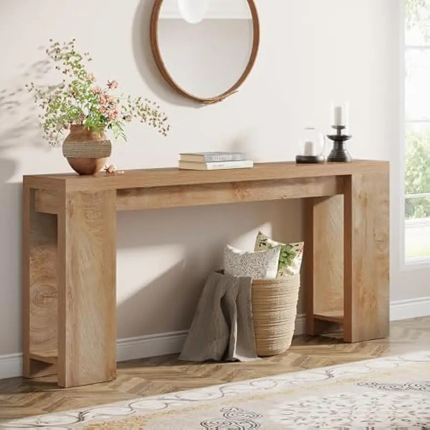 tribesigns 70.9-inch extra long console table, farmhouse wood sofa table behind couch, narrow entryway accent table for living r