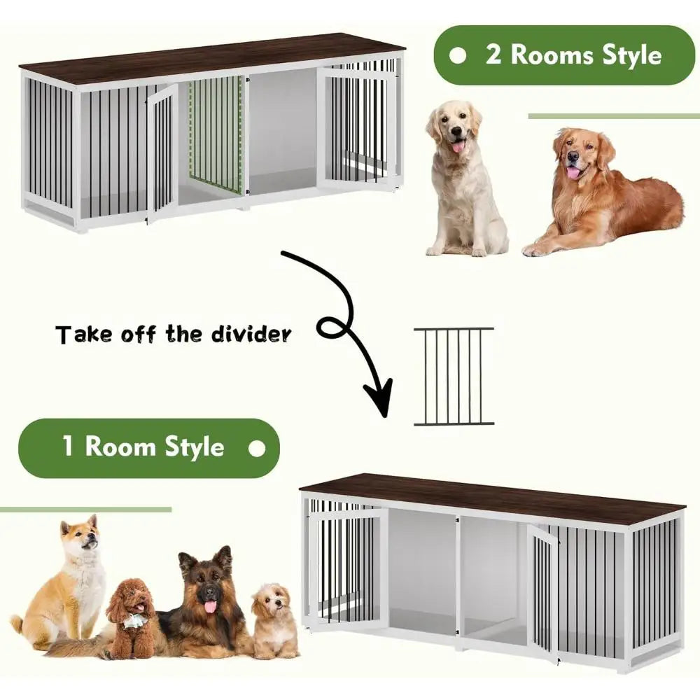 94.5" Extra Large Dog Crate Furniture, Heavy Duty Dog Kennel with a Removable Divider, Indoor Furniture Style Dog Crate House