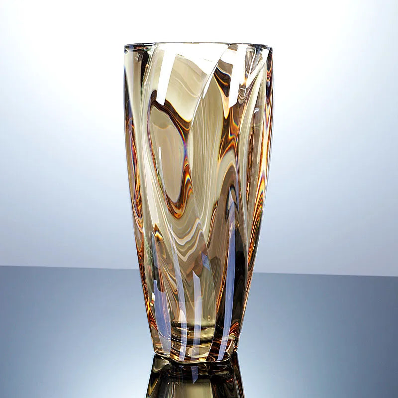 Modern and simple crystal glass large-mouthed vase for living room flower arrangement and entrance decoration
