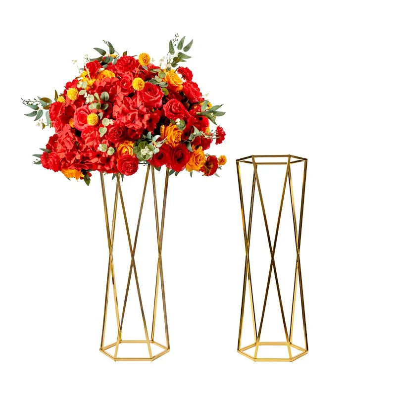 10PCS Luxury Wedding Table Centerpieces - Metallic Gold Metal Vase Arch Stand, Modern Design, for Events, Parties, Outdoor Decor