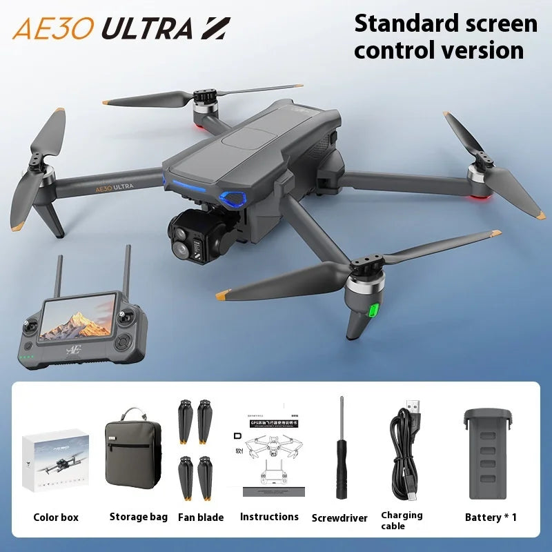 AE30 GPS Drone 8K Profession HD Camera 3-axis Gimbal Brushless Laser Obstacle Avoidance Airdrop With Large Screen Quadcopte Toys