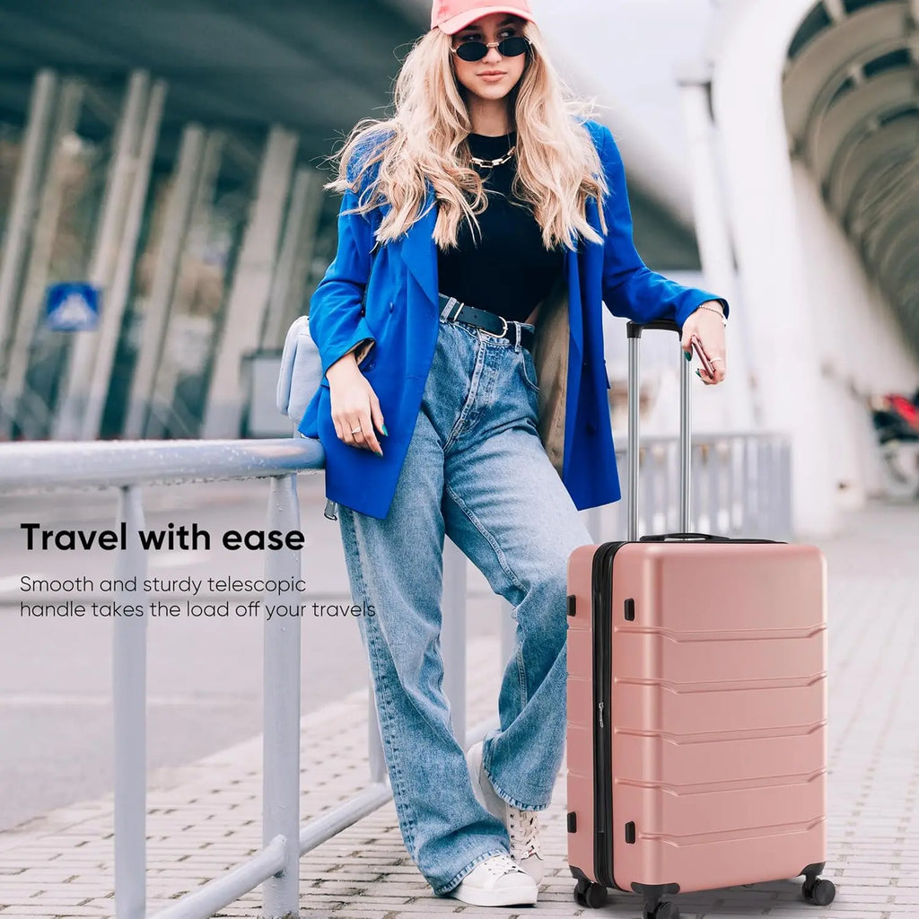 24 Inch Luggage, Hardside Suitcase with Spinner Wheels, TSA Approved Lock, Expandable Medium Suitcase for Travel & Business–Pink
