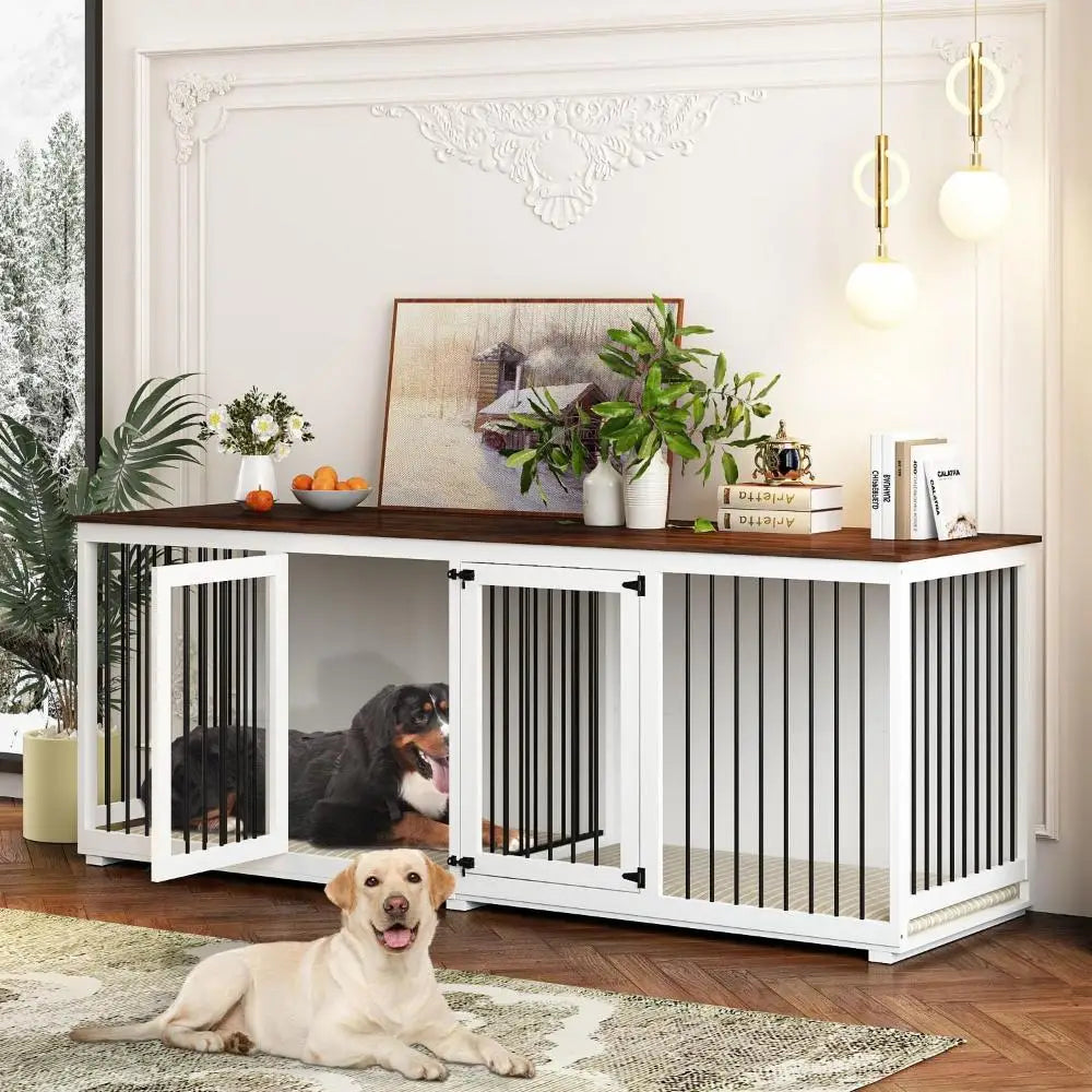 94.5" Extra Large Dog Crate Furniture, Heavy Duty Dog Kennel with a Removable Divider, Indoor Furniture Style Dog Crate House