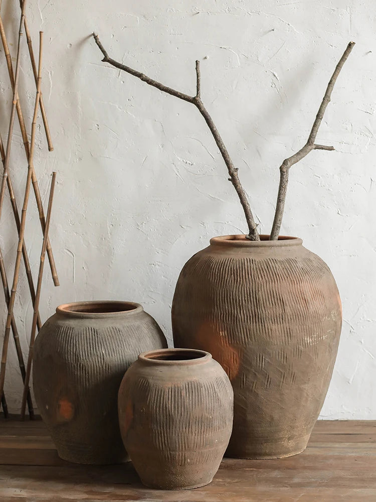 Extra Large Floor Cerc Vase Yellow round Belly Retro Decorative Flower Pot for Living Room Lacape Decoration Rural Home...