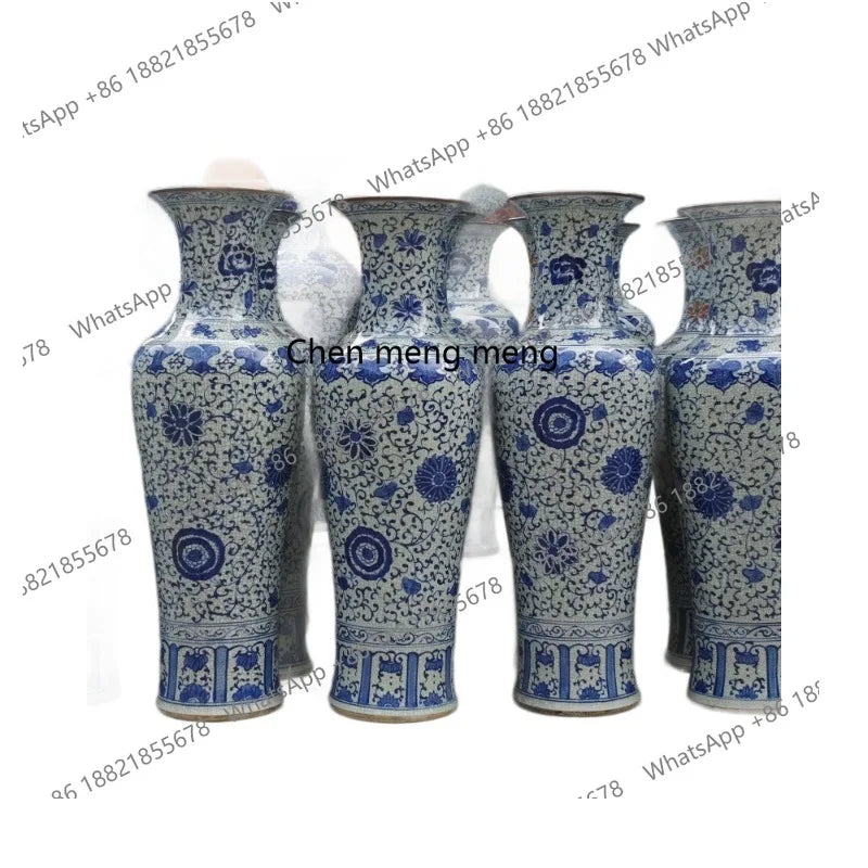 Ceramic handicraft ornaments Antique hand-painted blue and white cracks to the ground, large vases, decorative ornaments