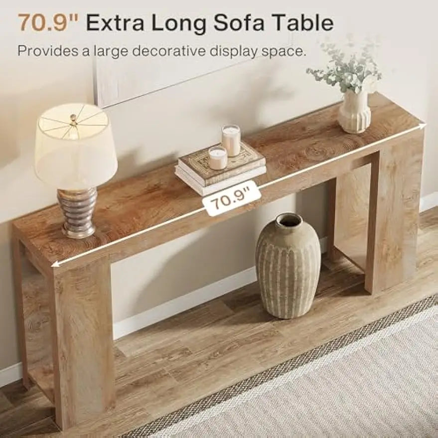 tribesigns 70.9-inch extra long console table, farmhouse wood sofa table behind couch, narrow entryway accent table for living r