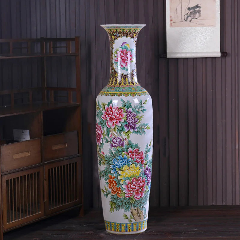 New Chinese-style pastel landscape floor-to-ceiling large vase home furnishing  ceramic flower arrangement decorations