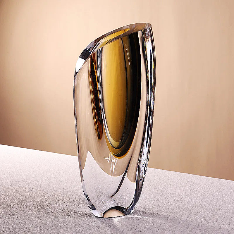 Light luxury thickened glass and glazed vase, a modern living room high-end dining table decoration