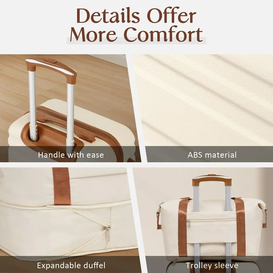 Set 3 Piece Luggage Set Carry On Hardside Luggage with TSA Lock Spinner Wheels White, 5 piece set