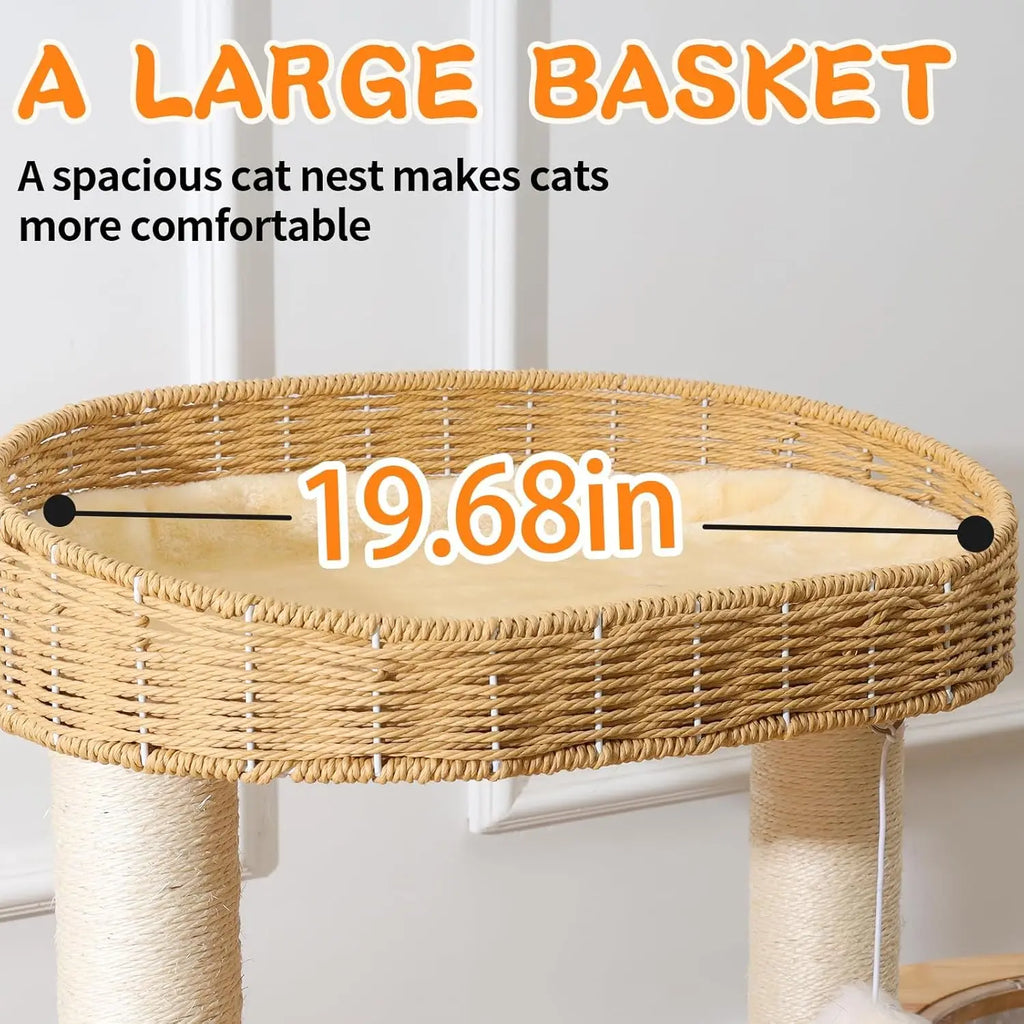 2025 Modern Cat Tree Tower Hand-woven Advanced Space Capsule Cat Nest 7 cm Natural Sisal Pillar Wood, Grab Cat Lovers Gift