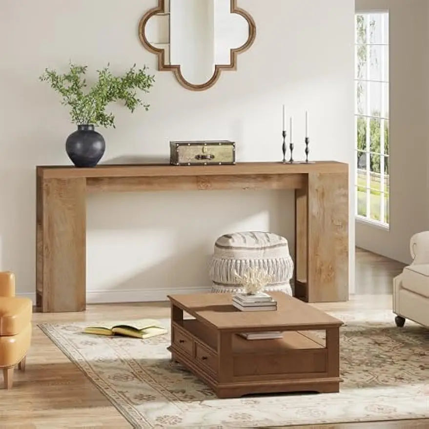 tribesigns 70.9-inch extra long console table, farmhouse wood sofa table behind couch, narrow entryway accent table for living r