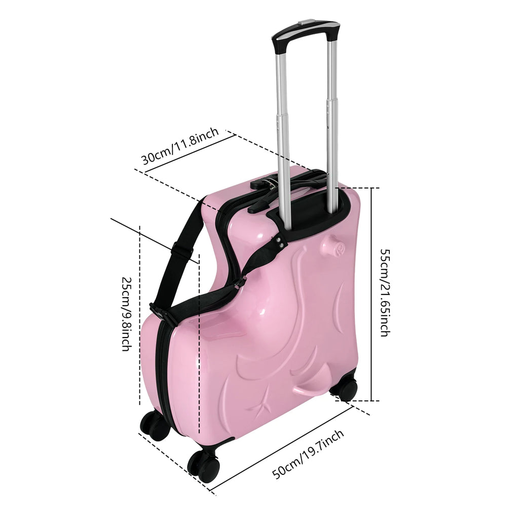 20" Kid's Ride-on Travel Suitcase,Rolling Luggage with Wheels Carry Trolley Luggage with Password Lock for Children's Day Gift