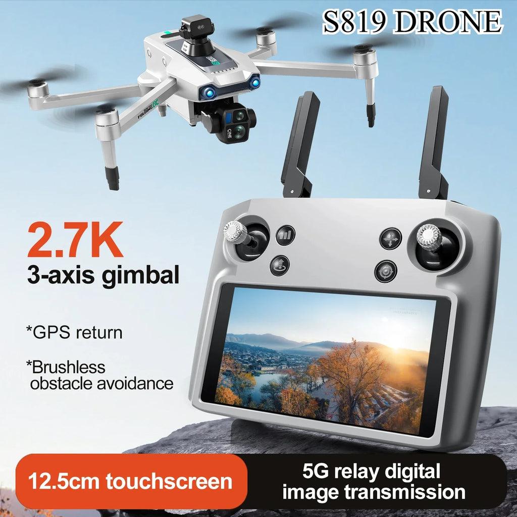 S819 Professional Drone 5g Digital Laser OAS 2.7k HD Lens 3-axis Gimbal 5-inch Screen Remote Control Can Mini Airdrop Drone